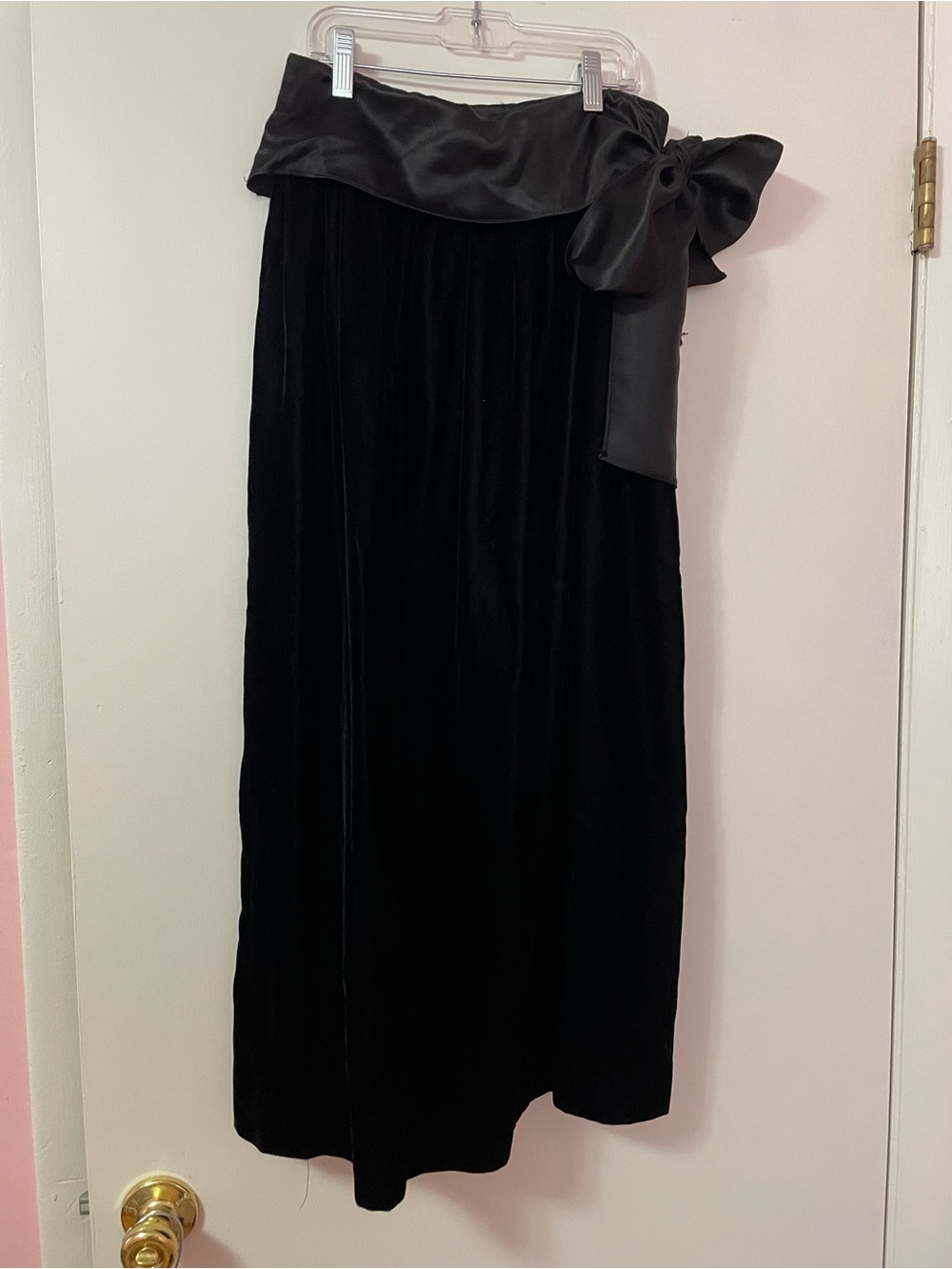 Black Velvet Midi Skirt with Satin Bow Waist